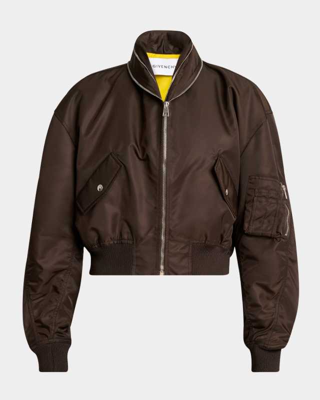 Zipped Double Shawl-Collar Crop Bomber